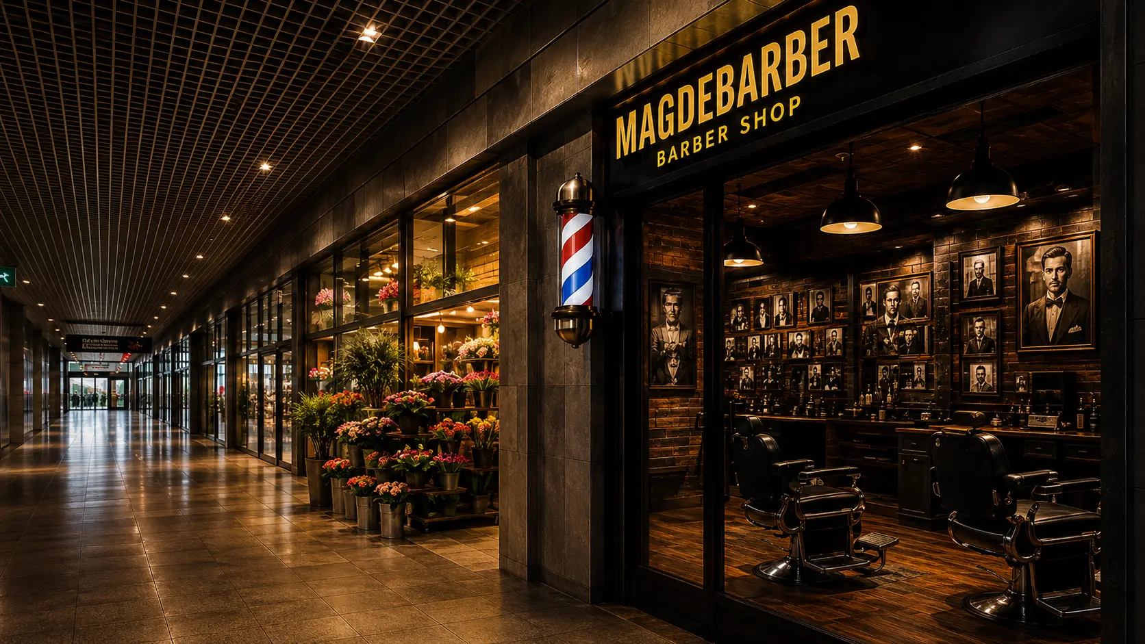MagdeBarber im Hauptbahnhof Magdeburg, direkt neben dem Blumenladen